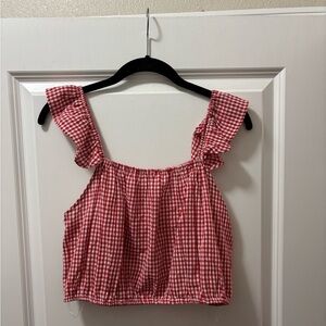 GIRL SOUL Red Gingham Ruffle Strap Blouse